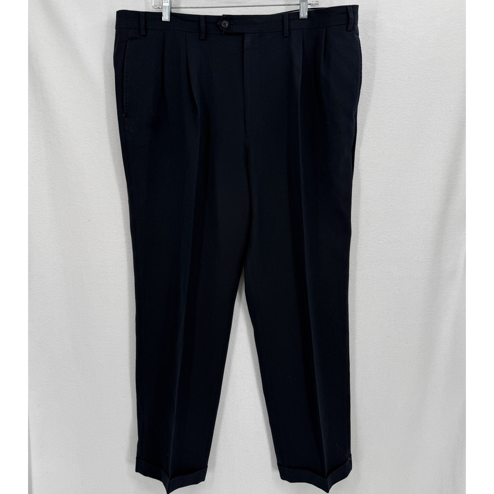 Lauren Ralph‎ Lauren Dress Pants Mens 40x32 Navy Blue Pleated Cuffed Hem